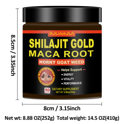 ROLI&ROLA Pure Himalayan Shilajit Gold Filled Gummy | With Maca Root,Horny Goat Weed & other herbs| Sugar Free | 90 Gummies Hot Cocoa Flavor