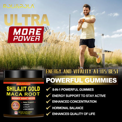 ROLI&ROLA Pure Himalayan Shilajit Gold Filled Gummy | With Maca Root,Horny Goat Weed & other herbs| Sugar Free | 90 Gummies Hot Cocoa Flavor