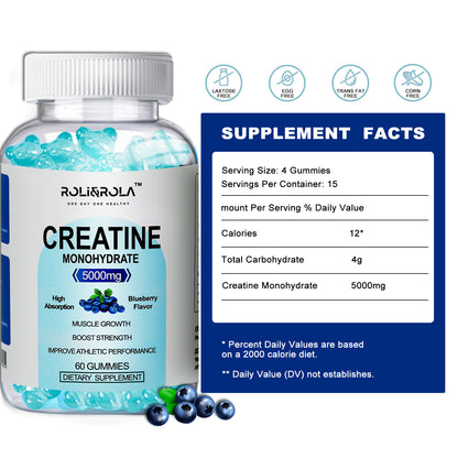 ROLI&ROLA 5Grams Per Serving High Strength Creatine Monohydrate Gummies.60 Gummies.Flavor Blueberry