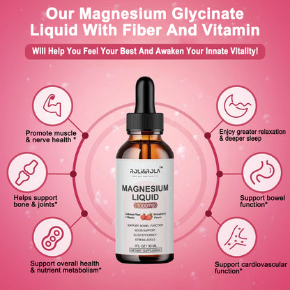 ROLI&ROLA Magnesium Glycinate Liquid Drop with Citrate.1FL OZ/30ml.Flavor Strawberry