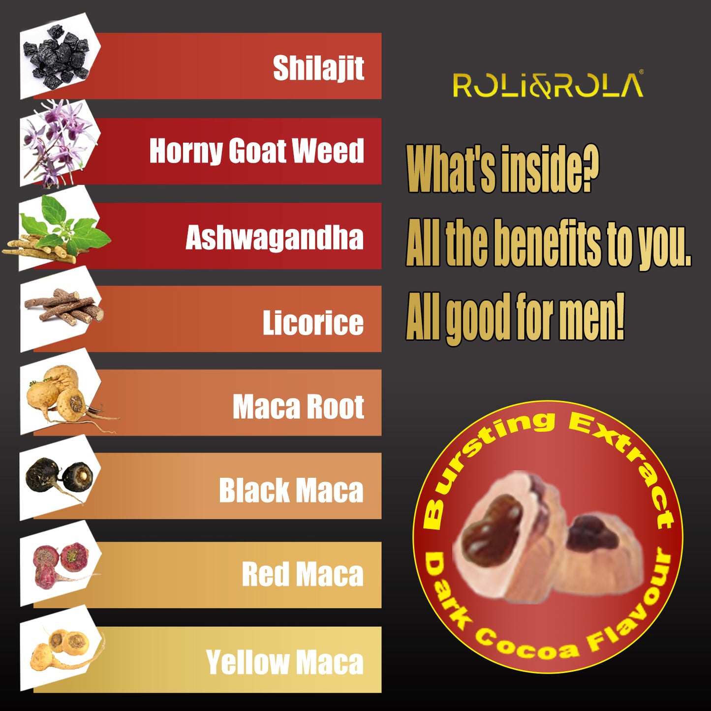 ROLI&ROLA Pure Himalayan Shilajit Gold Filled Gummy | With Maca Root,Horny Goat Weed & other herbs| Sugar Free | 90 Gummies Hot Cocoa Flavor