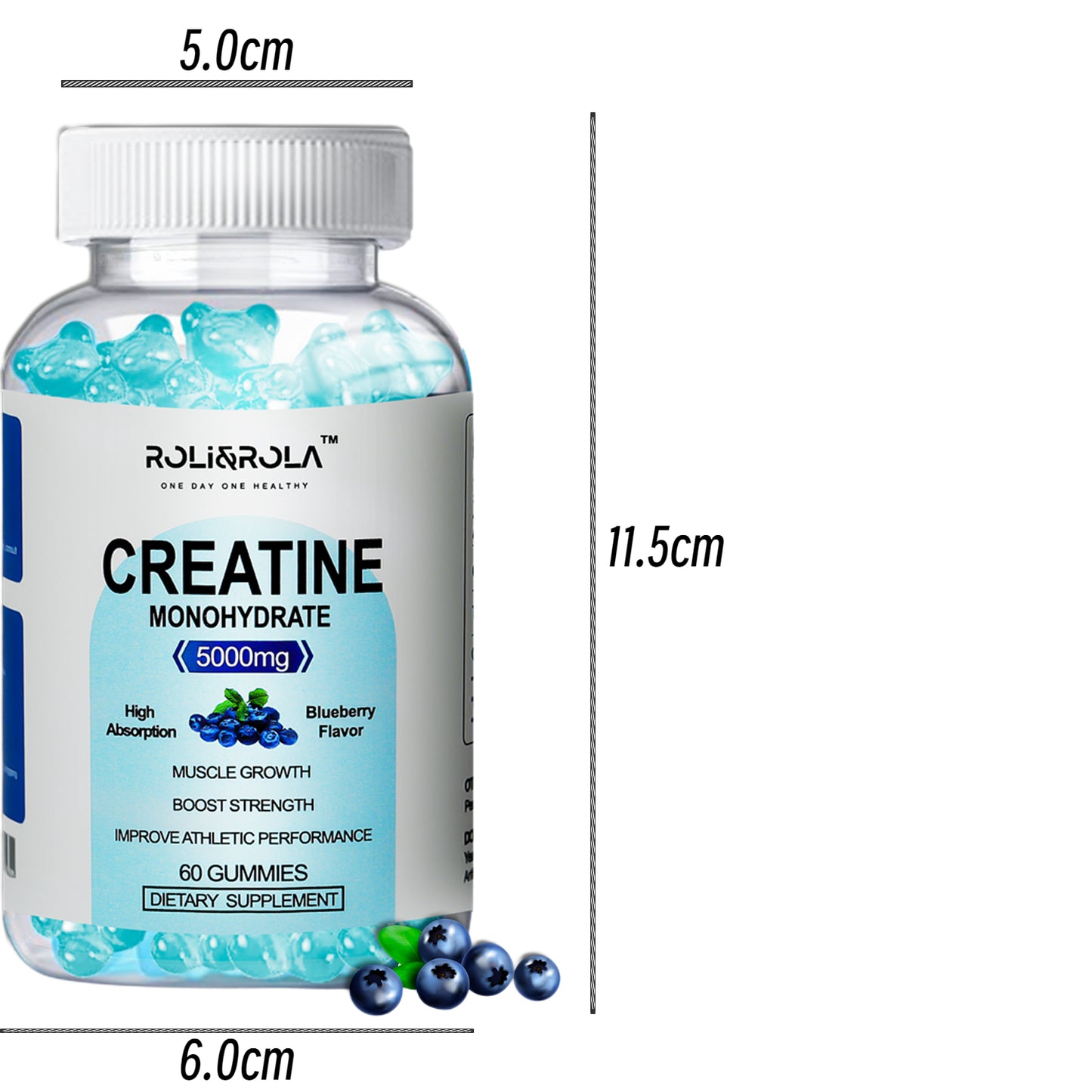 ROLI&ROLA 5Grams Per Serving High Strength Creatine Monohydrate Gummies.60 Gummies.Flavor Blueberry